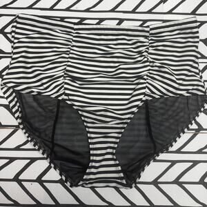 Torrid Black and White Striped High-Waisted Bikini Bottom size 2